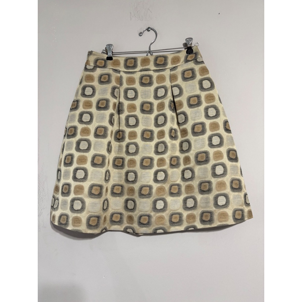Luca Luca Italian Wool Blend Geometric Jacquard A-Line Skirt Tan Grey Size 42
